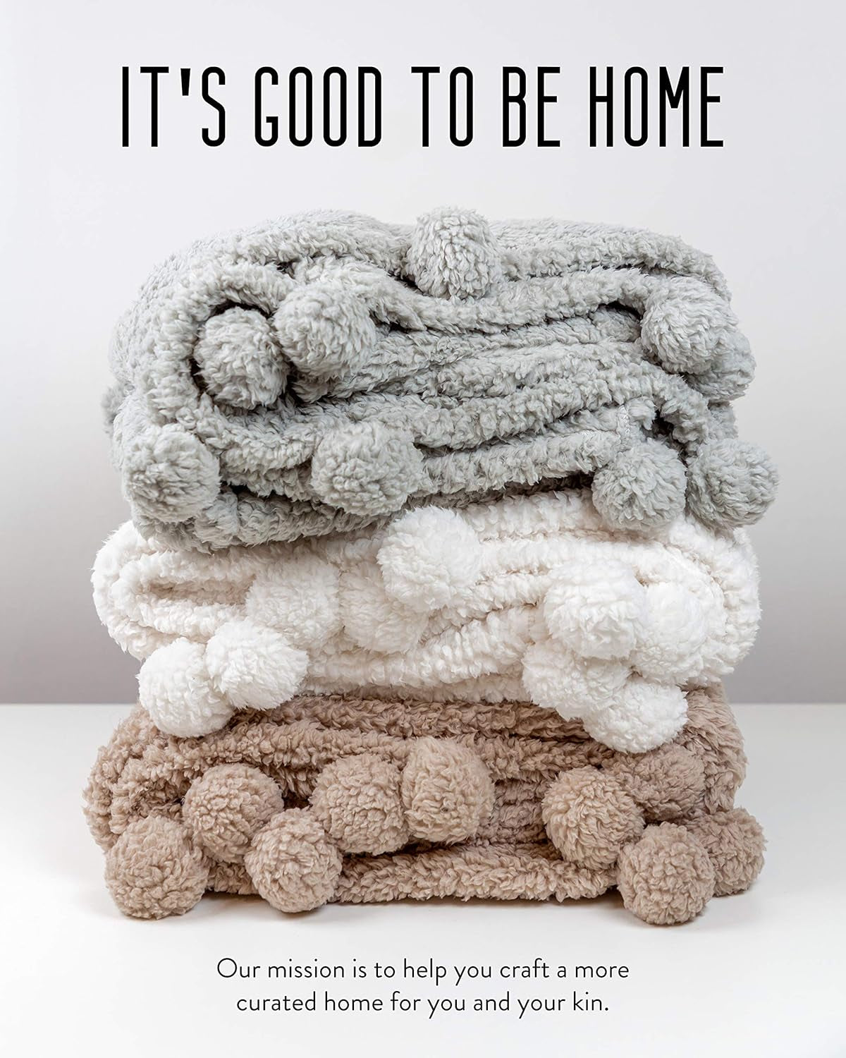 Craft and Kin Plush Blanket | Fleece Blanket White Plush Blanket | Throw Blanket Perfect Blankets and Throws | Ideal Fluffy Blanket Couch Blanket and Bed Blanket (White Pom Pom)