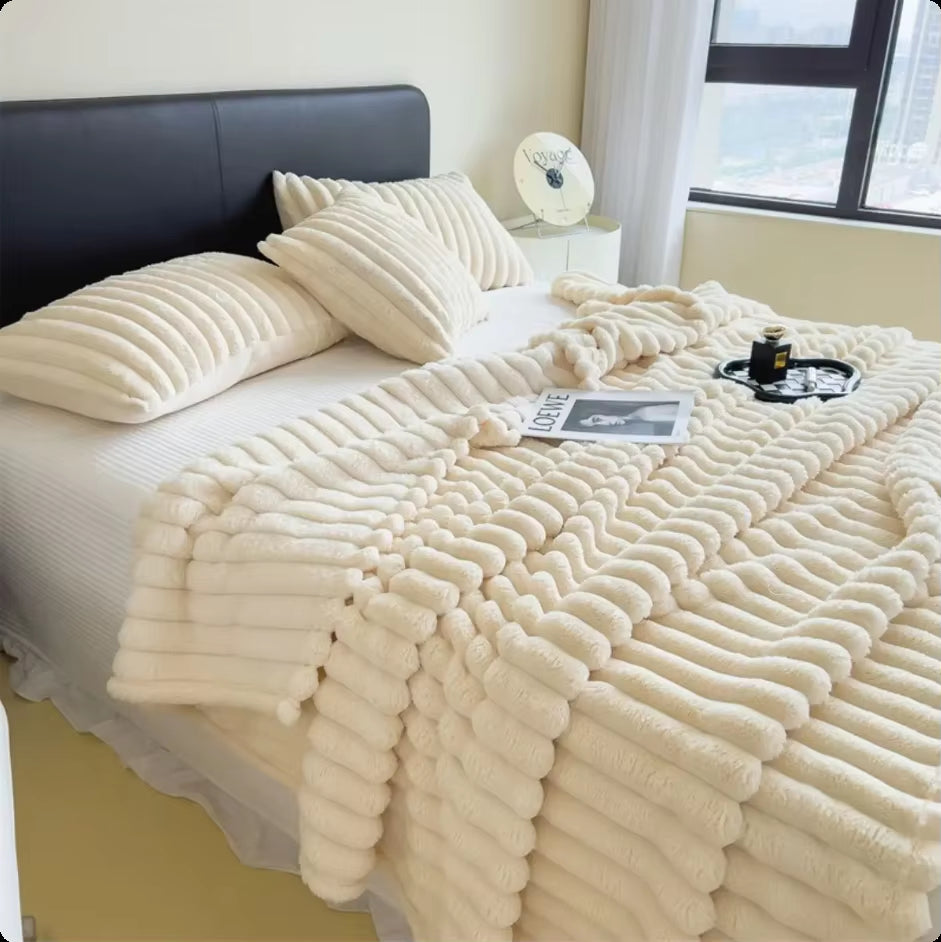 Solid Color Thickened Wide Striped Multifunctional Blanket, Pet Blanket,Bed Sheet Cover Blanket, Nap Blanket