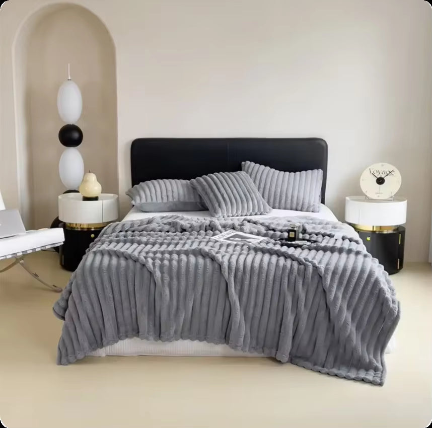 Solid Color Thickened Wide Striped Multifunctional Blanket, Pet Blanket,Bed Sheet Cover Blanket, Nap Blanket