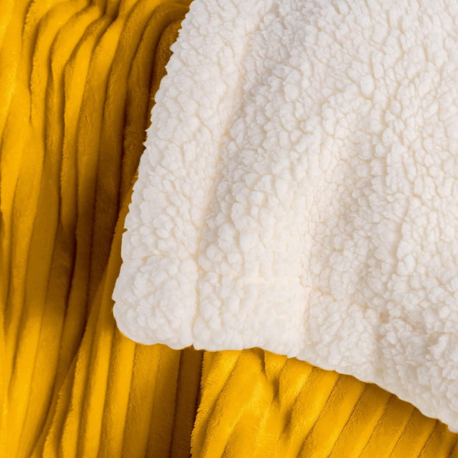 Sherpa Blanket Fleece Throw – 51X63, Mustard Yellow – Soft, Plush, Fluffy, Fuzzy, Warm, Cozy, Thick – Perfect for Couch, Bed, Sofa, Chair - Reversible Throw Blanket