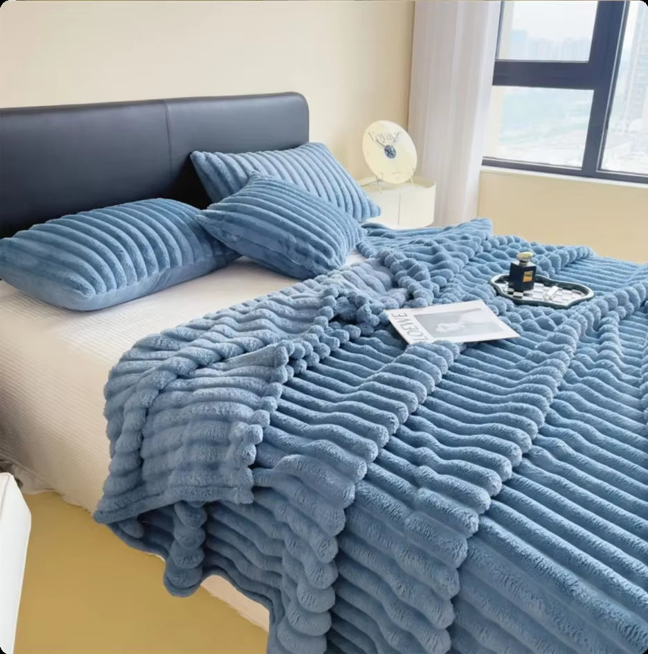 Solid Color Thickened Wide Striped Multifunctional Blanket, Pet Blanket,Bed Sheet Cover Blanket, Nap Blanket