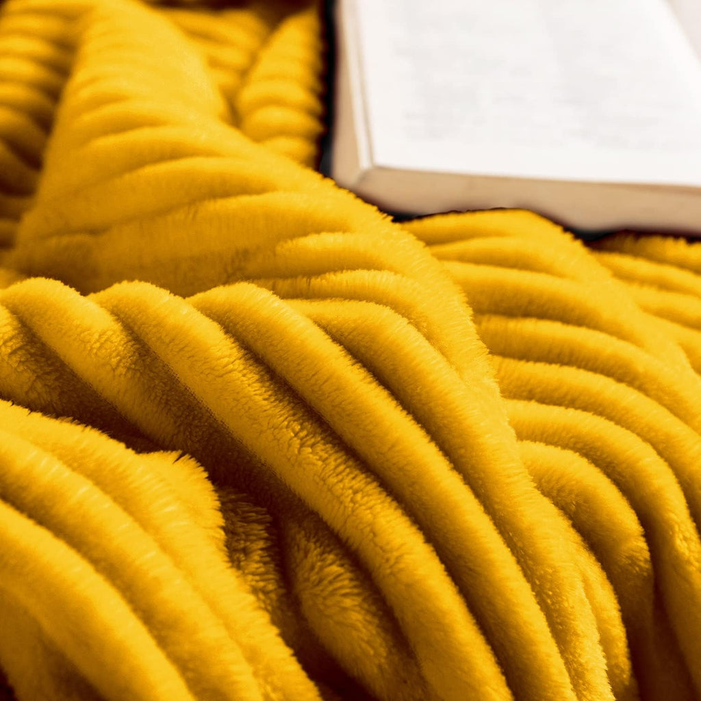 Sherpa Blanket Fleece Throw – 51X63, Mustard Yellow – Soft, Plush, Fluffy, Fuzzy, Warm, Cozy, Thick – Perfect for Couch, Bed, Sofa, Chair - Reversible Throw Blanket