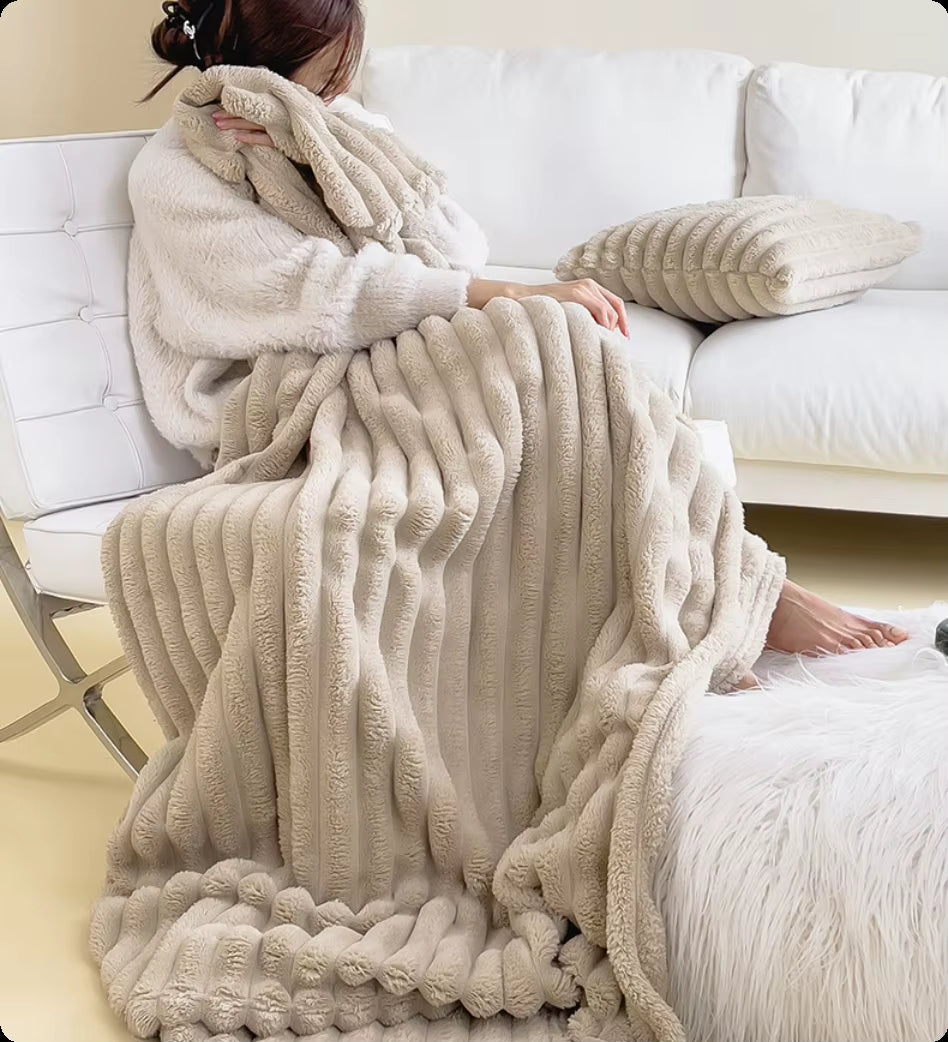 Solid Color Thickened Wide Striped Multifunctional Blanket, Pet Blanket,Bed Sheet Cover Blanket, Nap Blanket