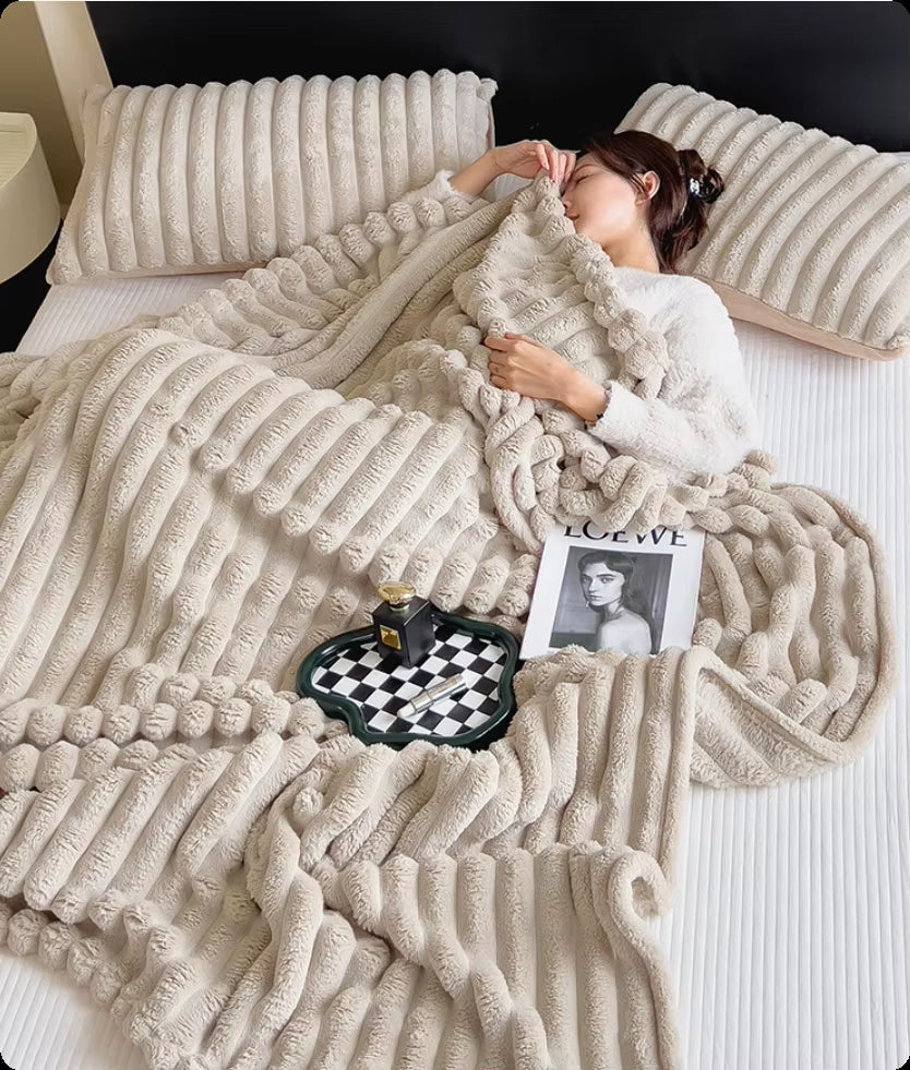 Solid Color Thickened Wide Striped Multifunctional Blanket, Pet Blanket,Bed Sheet Cover Blanket, Nap Blanket